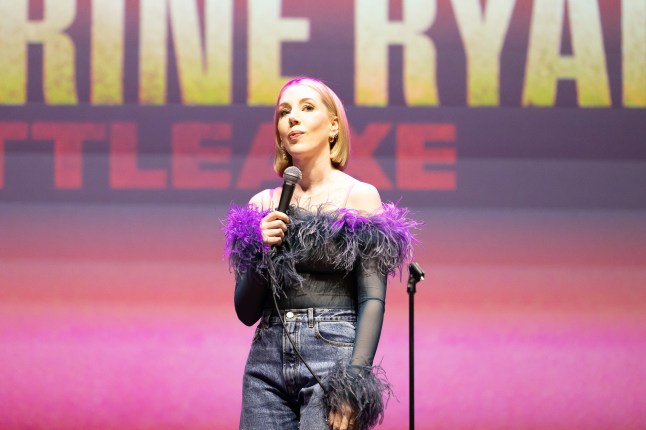BRIGHTON, ENGLAND - FEBRUARY 28: Katherine Ryan performs at Brighton Centre on February 28, 2025 in Brighton, England. (Photo by Sorcha Bridge/Getty Images)