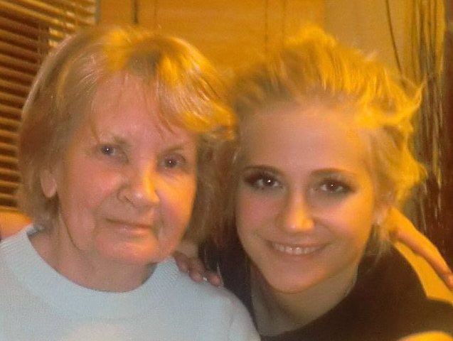 Teen Pixie Lott smiles with Nanny Bennett